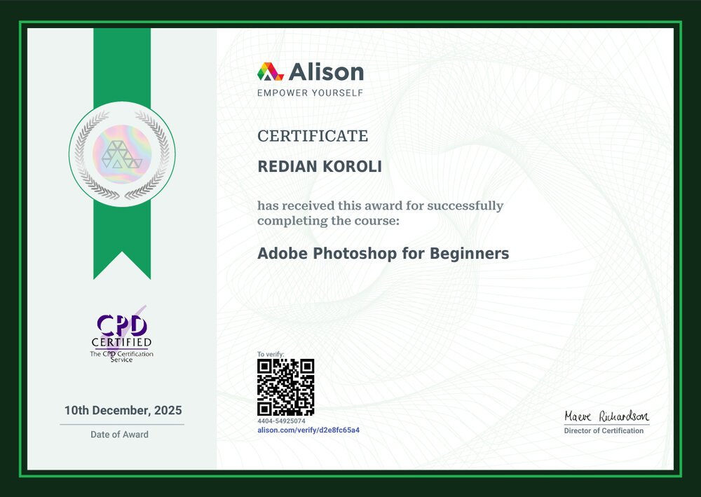 Certifikatë: Adobe Photoshop — Alison — CPD Certified